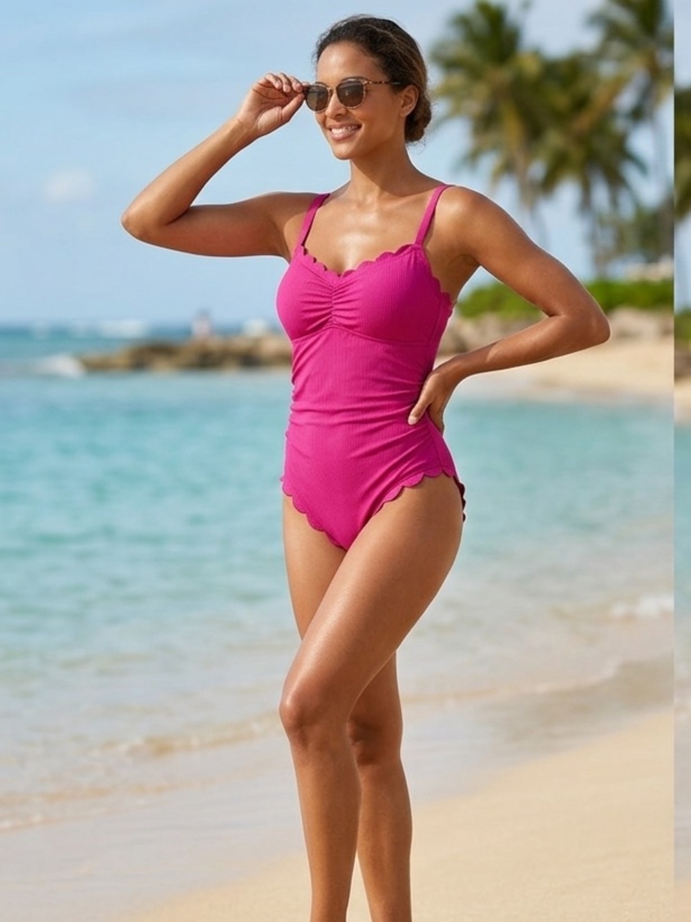 Summer Mae Scalloped One-Piece Swimsuit in Bright Fuchsia